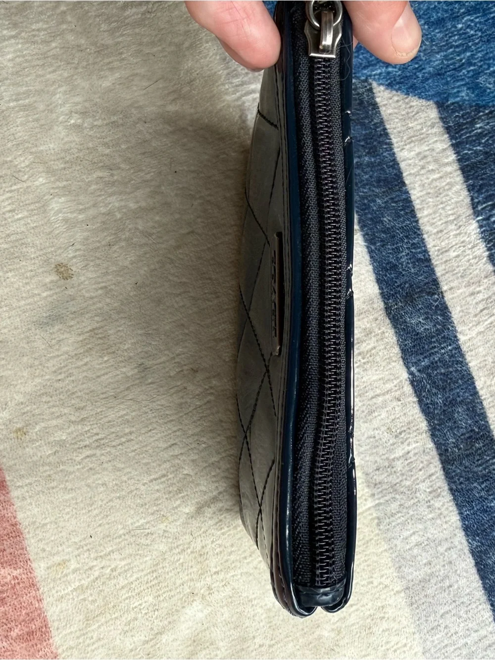 Coach Poppy Navy Quilted Patent Wristlet with Strap